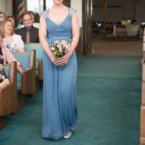 Steel blue bridesmaid's dress David's F19505